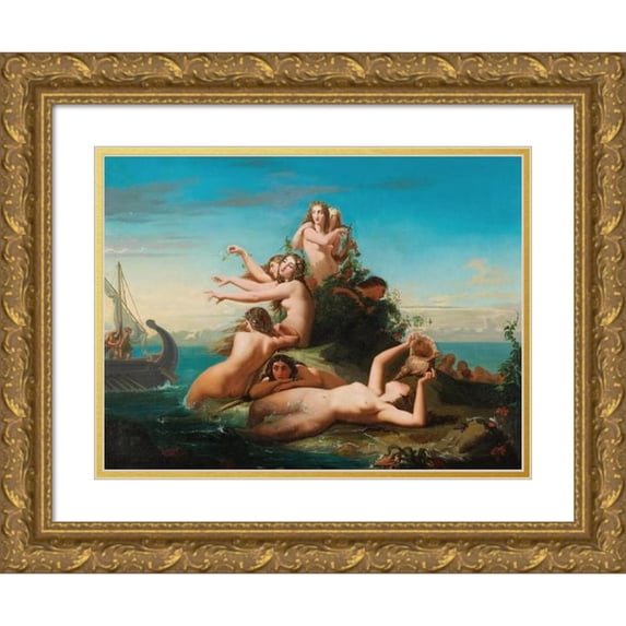 Spanish School 18x15 Gold Ornate Wood Frame and Double Matted Museum Art Print Titled - The Sirens Call for Odysseus (19th Century)