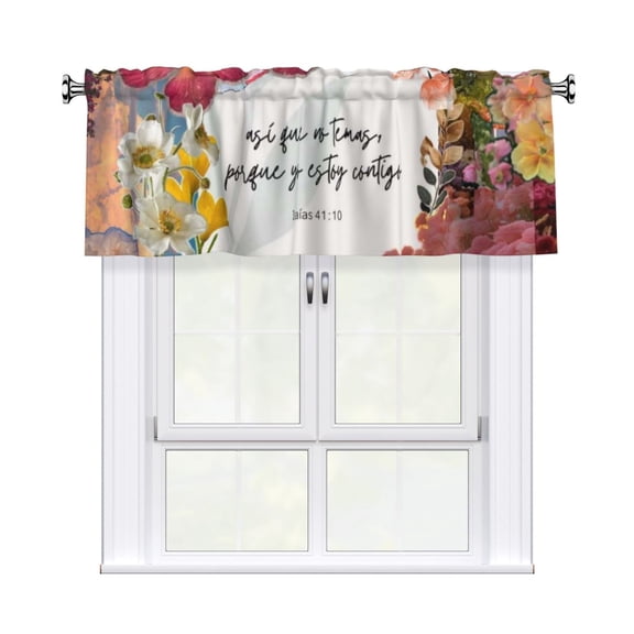 Spanish Scripture God Is With You Window Curtain Valance, Decorative Rod Pocket Kitchen Curtain 54 X 18 Inch