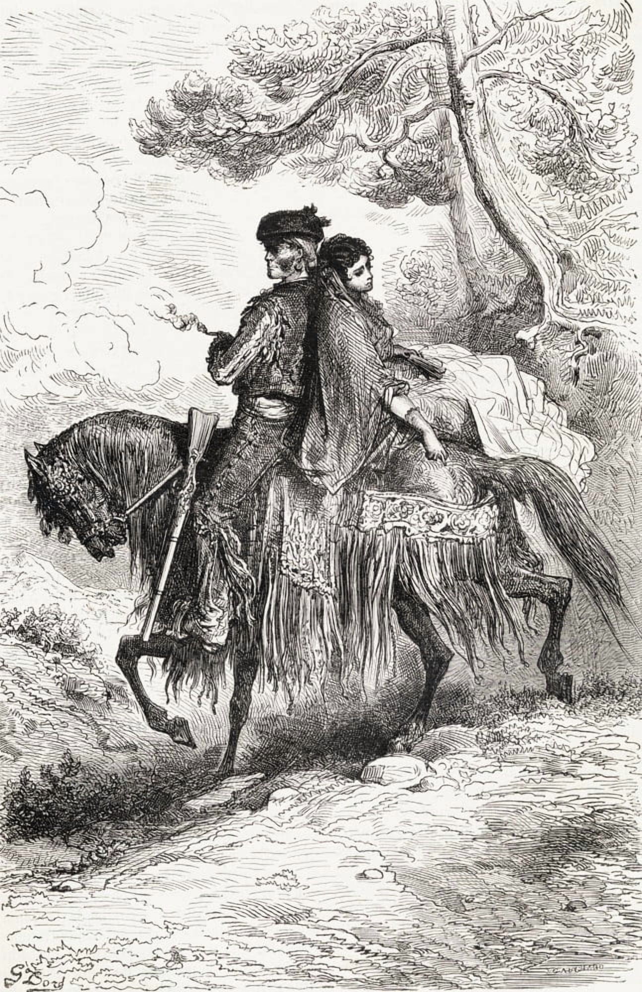 A Spanish Smuggler From Ronda With His Woman From A 19Th Century Print From El Mundo En La Mano Published 1878 Canvas Art - Ken Welsh Design Pics (22 x 36)