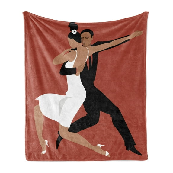 Spanish Soft Flannel Fleece Blanket, Latin Couple Performing Tango Argentine Ballroom Romantic Dance Passion, Cozy Plush for Indoor and Outdoor Use, 60" x 80", Dark Coral Black White, by Ambesonne