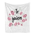 thumbnail image 1 of Spanish Soft Flannel Fleece Blanket, Te Quiero Typography with Rose Flower Wreath Romantic Love Valentines Concept, Cozy Plush for Indoor and Outdoor Use, 60" x 80", Pink Black White, by Ambesonne, 1 of 5