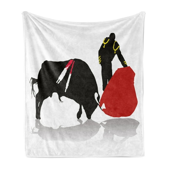 Spanish Soft Flannel Fleece Throw Blanket, Bullfighter in Action Arena Matador Historical Sports Latin Culture, Cozy Plush for Indoor and Outdoor Use, 50" x 60", Black Vermilion Yellow, by Ambesonne