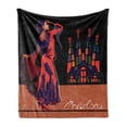 thumbnail image 1 of Spanish Soft Flannel Fleece Throw Blanket, Traditional Dancer Woman in Barcelona City with Historical Architecture Vibrant, Cozy Plush for Indoor and Outdoor Use, 70" x 90", Multicolor, by Ambesonne, 1 of 6