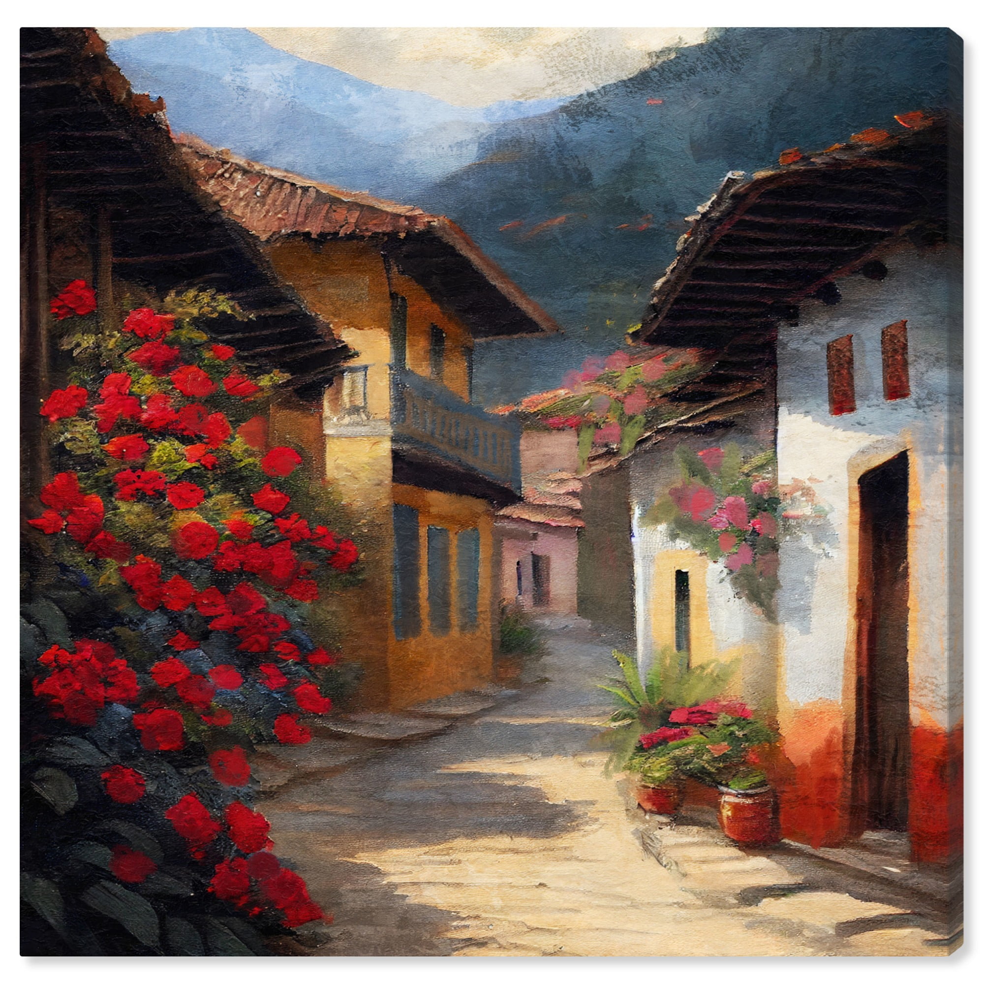 Spanish Street II Canvas Vintage Coastal Landscape Wall Art, 12" x 12"