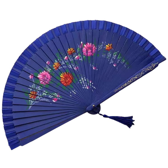 Spanish Styles Double Face Dance Fan, Silk Fabric with Florals Pattern Fan for Stage and Celebration