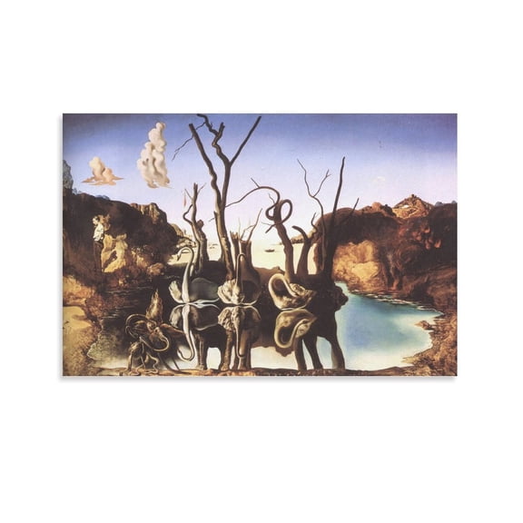 Salvador Dali Print Painting Swans Reflecting Elephants Canvas Wall Art Prints Poster Gifts Photo Picture Painting Posters Room Decor Home Decorative 16x24inch(40x60cm)