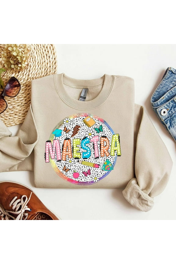 Spanish Teacher Maestra Sweater, Dalmatian Dots Teach Love Inspire Sweatshirt