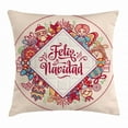 thumbnail image 1 of Spanish Throw Pillow Cushion Cover, Christmas Elements and Celebration Theme Feliz Navidad Message in Spanish Language, Decorative Square Accent Pillow Case, 20 X 20 Inches, Multicolor, by Ambesonne, 1 of 2