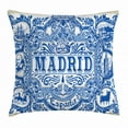 thumbnail image 1 of Spanish Throw Pillow Cushion Cover, Madrid Calligraphy Traditional Painted Tin Graphic Tile Azulejo Print, Decorative Square Accent Pillow Case, 16 X 16 Inches, Navy Blue White Eggshell, by Ambesonne, 1 of 2