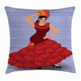 thumbnail image 1 of Spanish Throw Pillow Cushion Cover, Sexy Young Flamenco Dancer Woman with Fan in Traditional Dress Posing Graphic Print, Decorative Square Accent Pillow Case, 24 X 24 Inches, Multicolor, by Ambesonne, 1 of 2