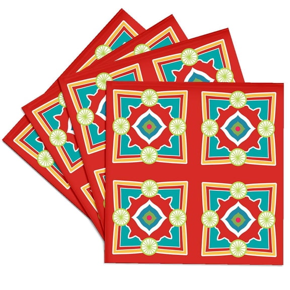 3drose, Spanish Tile Design Red and Blue, Set of 4 Ceramic Tile Coasters