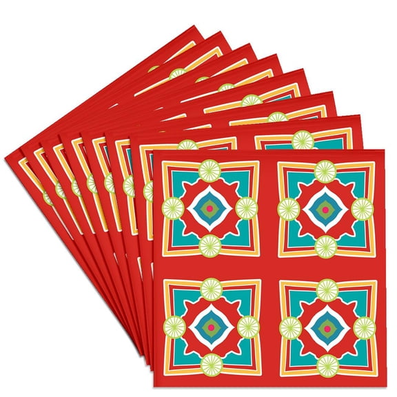 3drose, Spanish Tile Design Red and Blue, Set of 8 Ceramic Tile Coasters