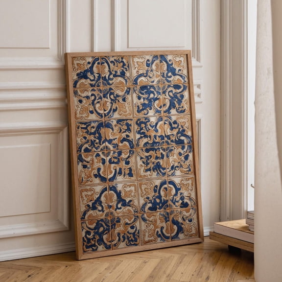 Spanish Tile Pattern Mediterranean Azulejos Design Blue Terracotta Ceramic Poster Unframed Paper Print