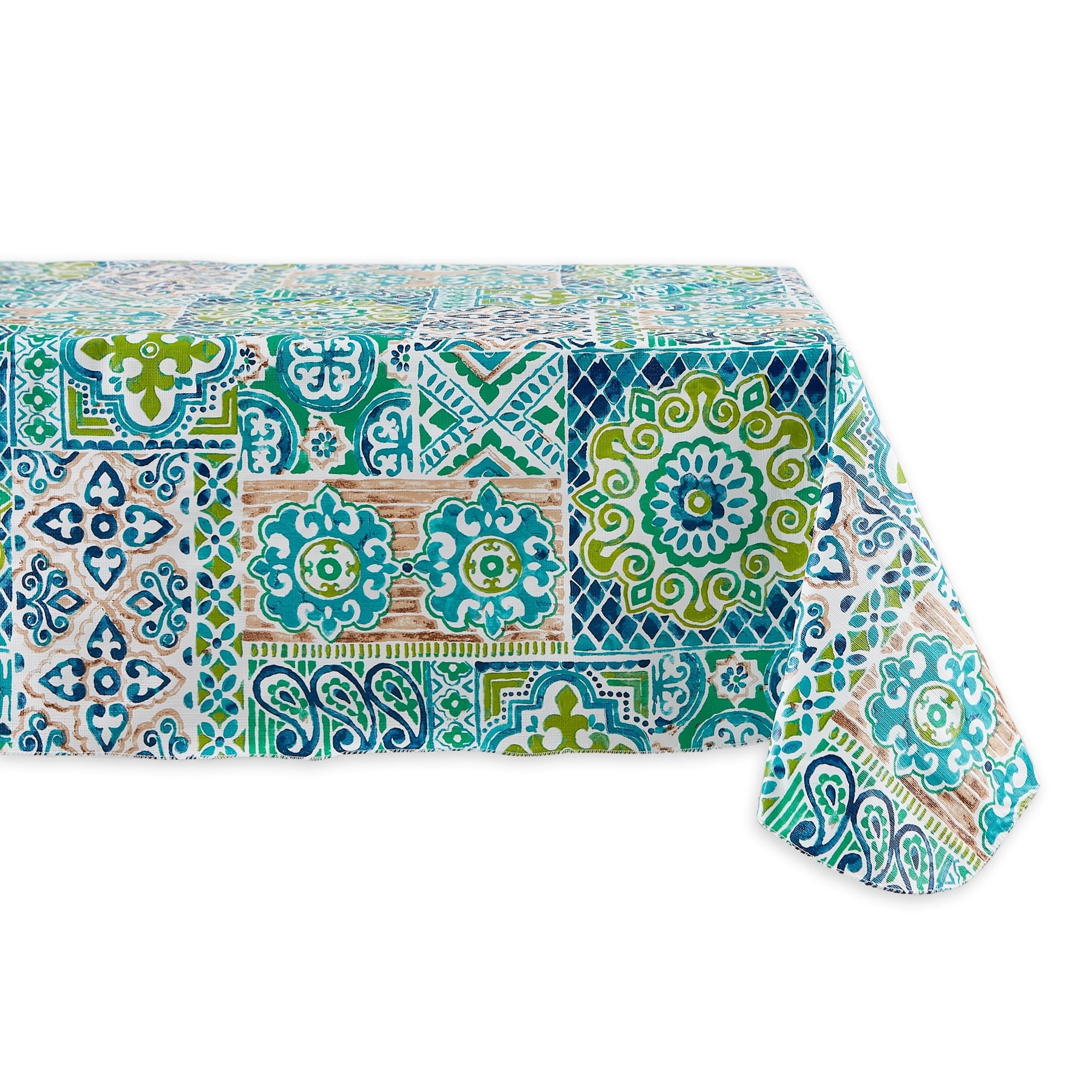 Spanish Tile Print Vinyl Flannel Backed Tablecloth 60x102