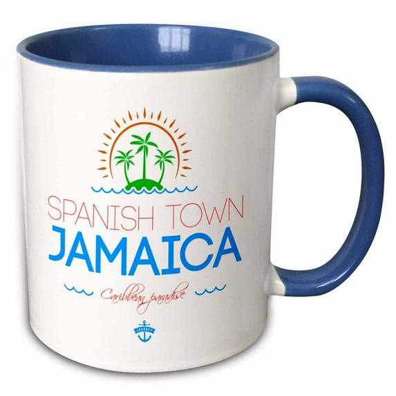 3drose, Spanish Town, Jamaica City. Summer Journey and Fun, 11oz Two-tone Blue Mug