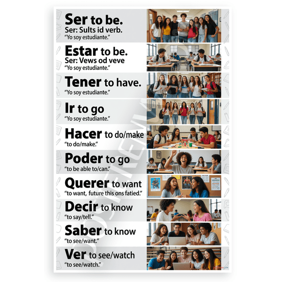 Spanish Verbs Ser Estar Tener Ir Educational 12x18 US Made Poster
