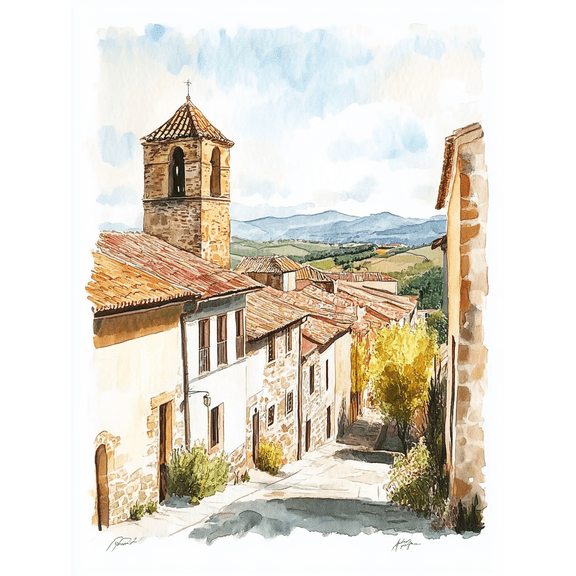 Spanish Village Hillside Watercolor Wall Art Canvas Print Perfect for Living Room Bedroom Kitchen Office and Hallway Decoration.