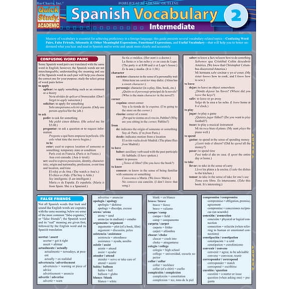 Pre-Owned Spanish Vocabulary 2: Intermediate (Hardcover 9781423216704) by BarCharts Inc