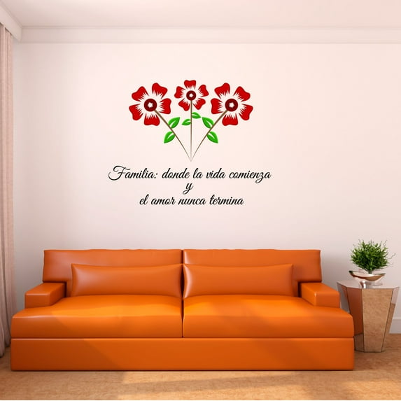 Spanish Wall Decals for Family Hallway - Familia donde la vida comienza y el amor nunca termina Family Love Quote in Spanish Home Wall Sticker - Size: 30 In x 24 In