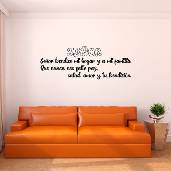 Spanish Wall Decals for Family Hallway - SEÑOR, Bendice A Mi Hogar Y A Mi Familia Blessings Prayer Typography in Spanish Home Wall Sticker - Size: 20 In x 8 In