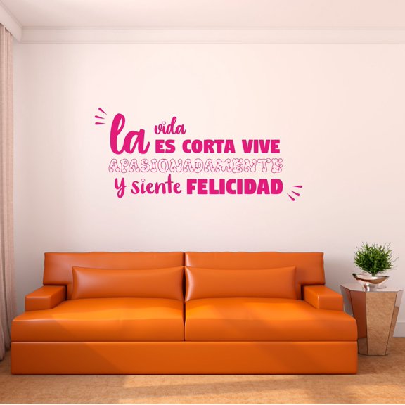 Spanish Wall Decals for Family Living Room - La vida es corta Vive apasionadamente y siente la Life Is Short, Live Passionately Inspirational Saying Home Wall Sticker - Size: 10 In x 4 In