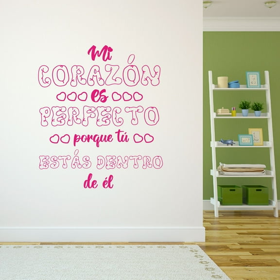 Spanish Wall Decals for Girls Bedroom - Mí corazón es perfecto porque tú estás dentro de él Inspirational Love Quote in Spanish Home Wall Sticker - Size: 9 In x 10 In