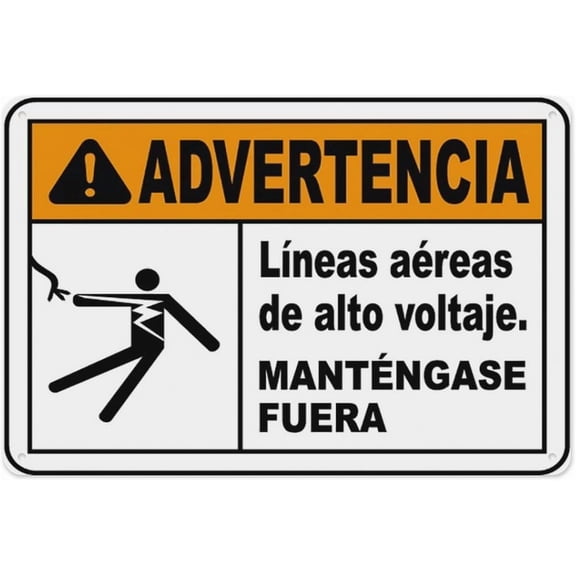 Spanish Warning Hazardous Voltage Overhead Sign 8"x12", Aluminum Tin Warning Signs for Home Outdoor Garden, Weatherproof Bilingual Electrical Sign