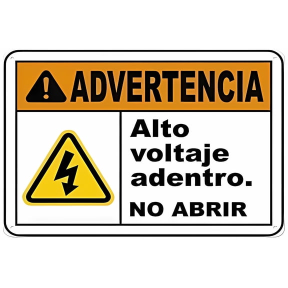 Spanish Warning High Voltage Inside Do Not Open Sign - 8"x12" Aluminum Tin Warning Sign for Home Outdoor Garden, Bilingual Zone, Electrical Safety