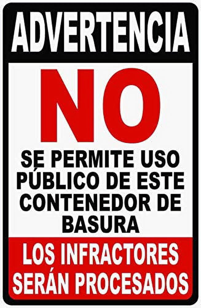 Spanish Warning No Public Use of Dumpster Decal. 9x12. 5 Pack (5Decals