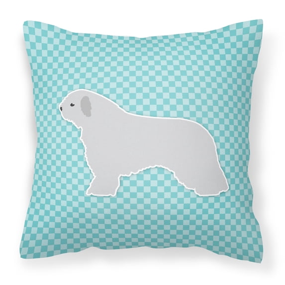 Spanish Water Dog Checkerboard Blue Fabric Decorative Pillow