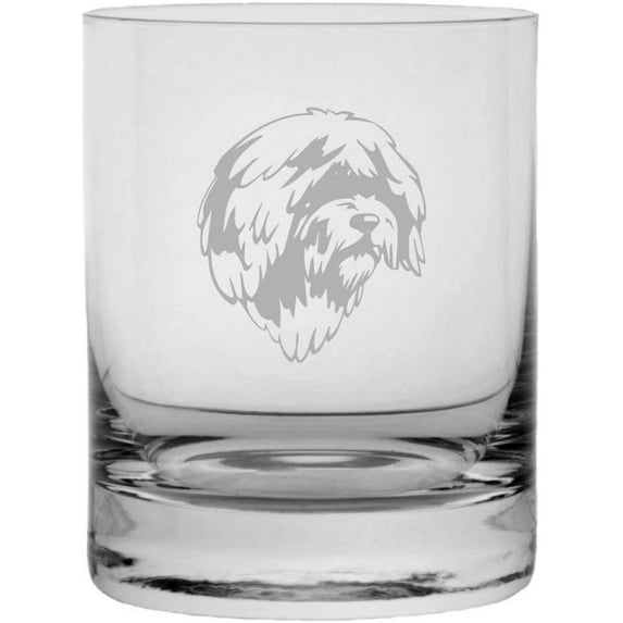 Spanish Water Dog Dog Themed Etched 11oz Crystal Rocks Whisky Glass