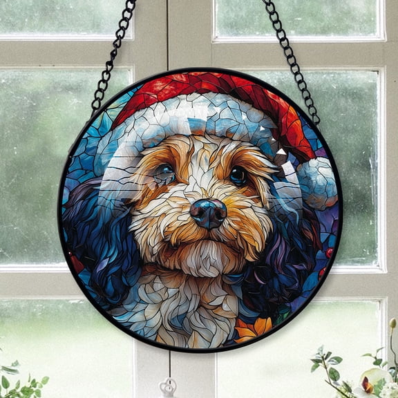 Spanish Water Dog Ornament Christmas 2025 - Spanish Water Dog Christmas Stained Glass SunCatcher for Window , Dog Christmas, Xmas Gifts, Christmas Keepsake
