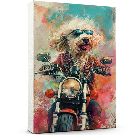 Spanish Water Dog Poster Riding A Motorcycle - Spanish Water Dog Canvas Wall Art For Bedroom Decor - Vintage Wall Art - Bedroom Accessories