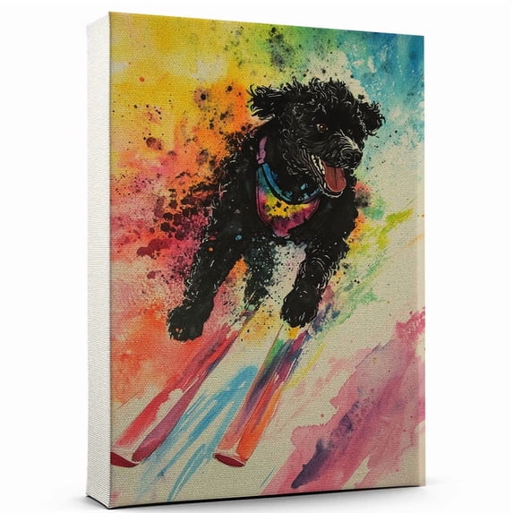 Spanish Water Dog Canvas Skiing Stretched Canvas Size 8x12 – Funny Spanish Water Dog Canvas Wall Decor, Funny Dog Wall Art for Skiing Room