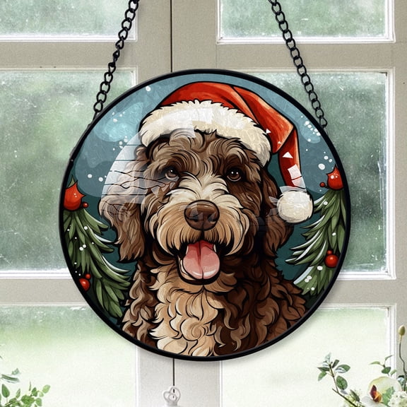 Spanish Water Xmas Dog Ornament Christmas 2025 - Spanish Water Dog Stained Glass Window Hanging, Dog SunCatcher Christmas Tree Decor, Dog, Christmas Keepsake