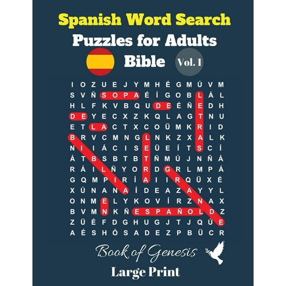 Spanish Word Search Puzzles For Adults: Bible Vol. 1 Book of Genesis, Large Print, (Paperback)