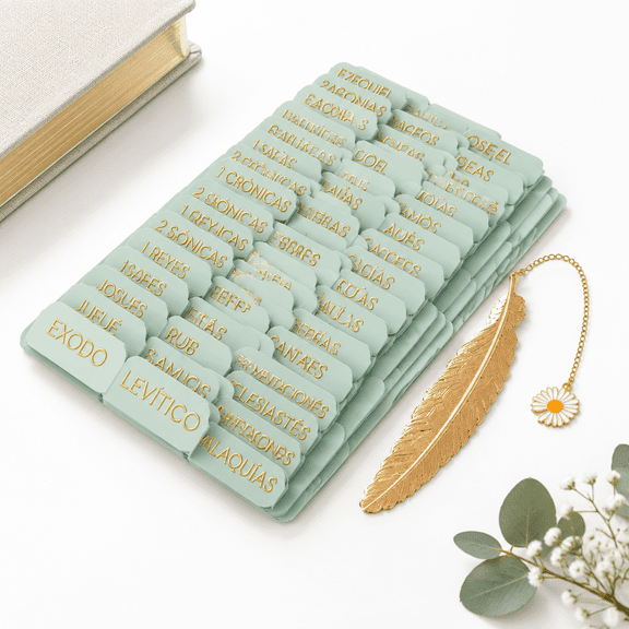 Spanish-with Bookmark Neutral Green Laminated Foil Embossed Book Markers Study Supplies