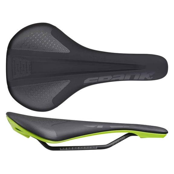 Spank SPIKE 160 Saddle - Black Green | Low Friction Synthetic Skin | 265mm Width