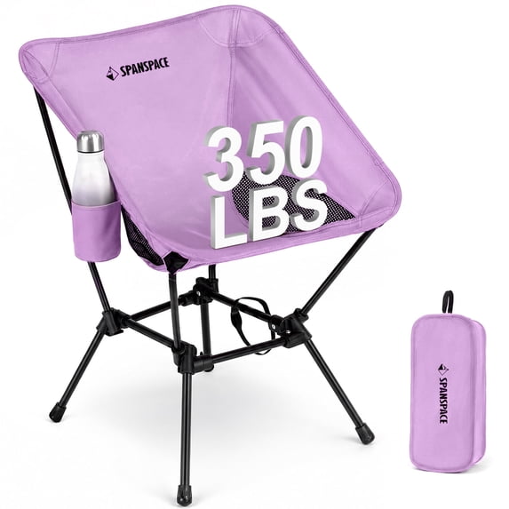 Spanspace Folding Camping Chair, Foldable Outdoor Lawn Chair with Cup Holder and Carry Bag, Heavy Duty 350LBS Capacity, Portable Lightweight Camping Chair for Camping, Backyard, Beach, Purple