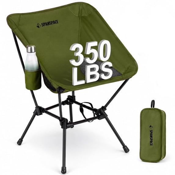 Spanspace Folding Camping Chair, Foldable Outdoor Lawn Chair with Cup Holder and Carry Bag, Heavy Duty 350LBS Capacity, Portable Lightweight Camping Chair for Camping, Backyard, Beach, Green