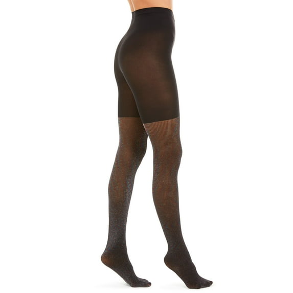 Spanx Women’s End Ribbed Shimmer Tights, Black, B