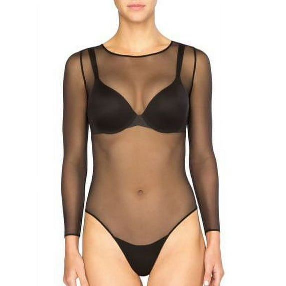 Spanx Women's Sheer Mesh Thong Bodysuit - Black (20119) (Small)