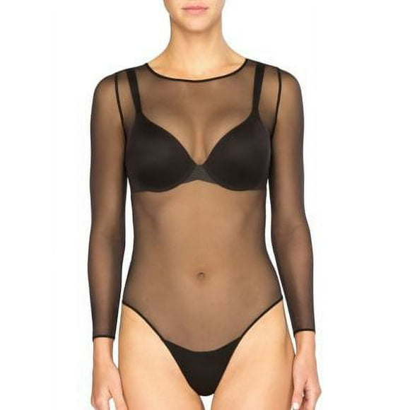 Women's Sheer Mesh Thong Bodysuit - Black (20119) (Small)