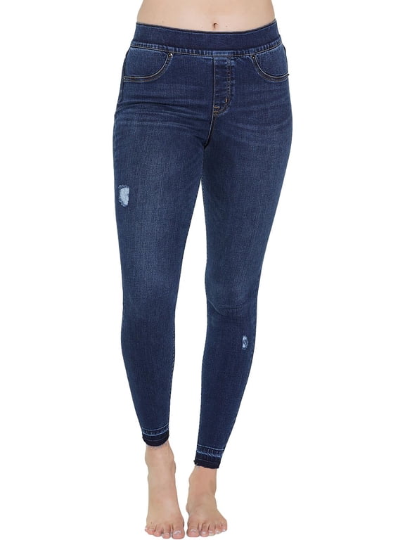 Womens Mid-Rise Distressed Jeggings