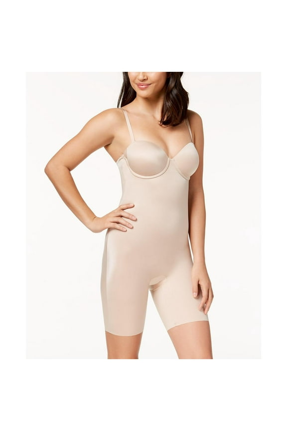 Womens Strapless Mid-Thigh Bodysuit Beige L