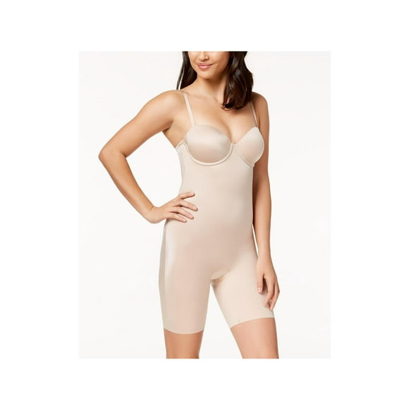 Womens Strapless Mid-Thigh Bodysuit Beige L