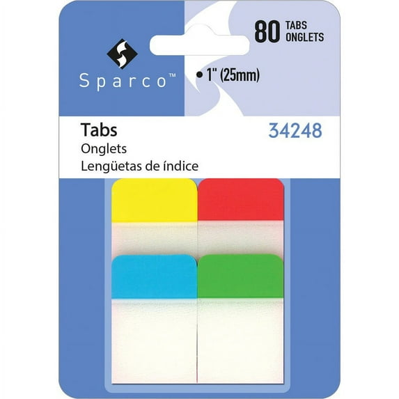 Sparco 1" Durable Tabs - Write-on Tab(s) - 1" Tab Height - Assorted Tab(s) - 80 / Pack | Bundle of 2 Packs