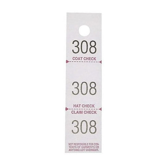 Sparco 3-Part Coat Check Tickets 500 / Pack - White