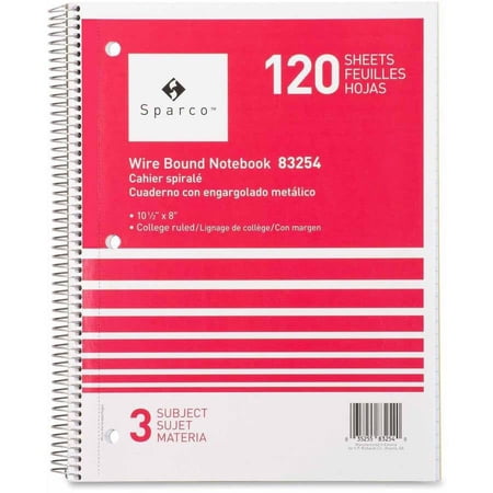Sparco 3-Subject Quality Wirebound Notebook, Assorted Colors