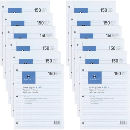Sparco 3HP Notebook Filler Paper - 1800 Sheets - College Ruled - 16 lb Basis Weight - 8" x 10 1/2" - White Paper - 1800 / Bundle | Bundle of 2 Bundles